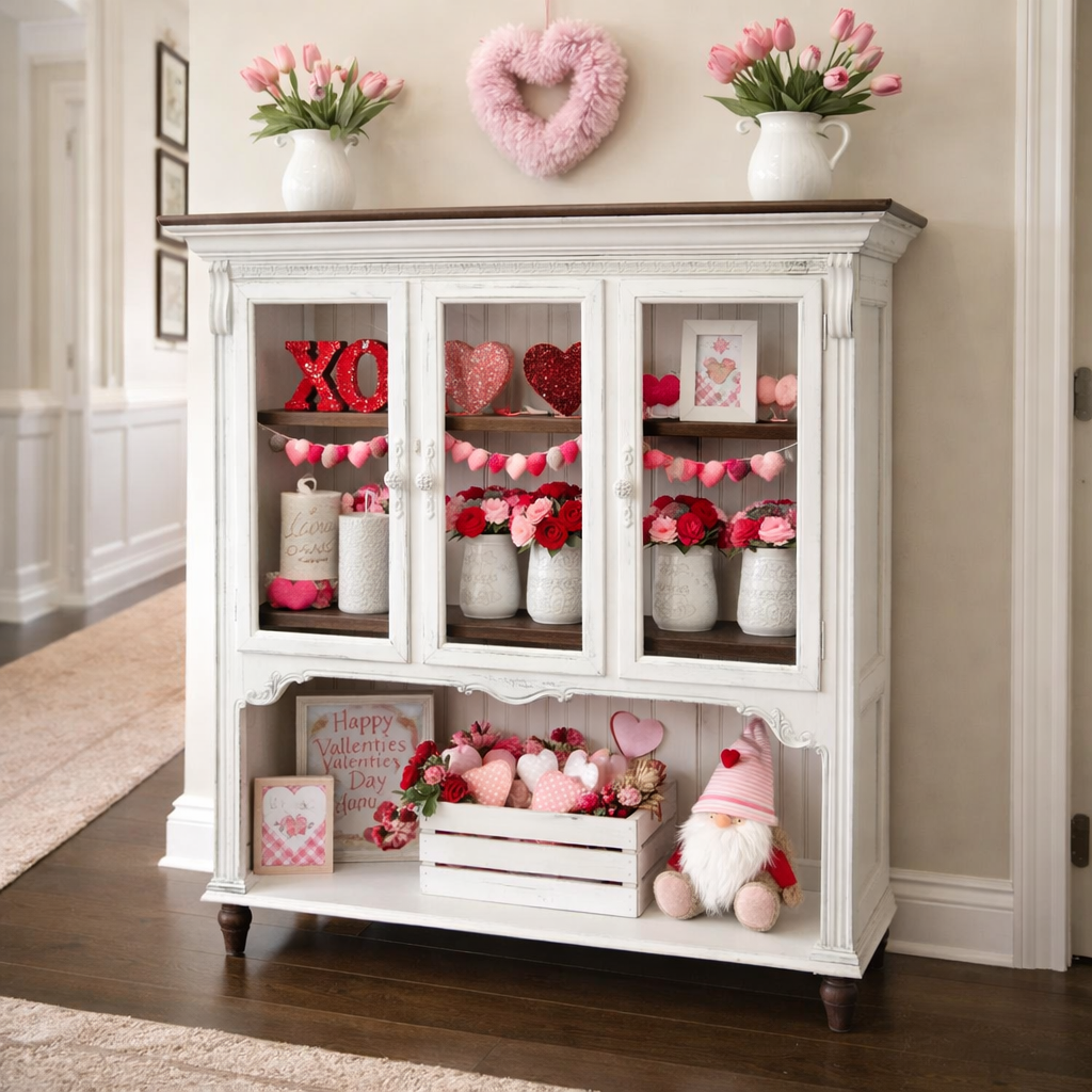 French Hutch Cabinet Decor Cottagecore Vintage Display Shelves Cubby TV Stand Bookshelf Credenza Farmhouse Country