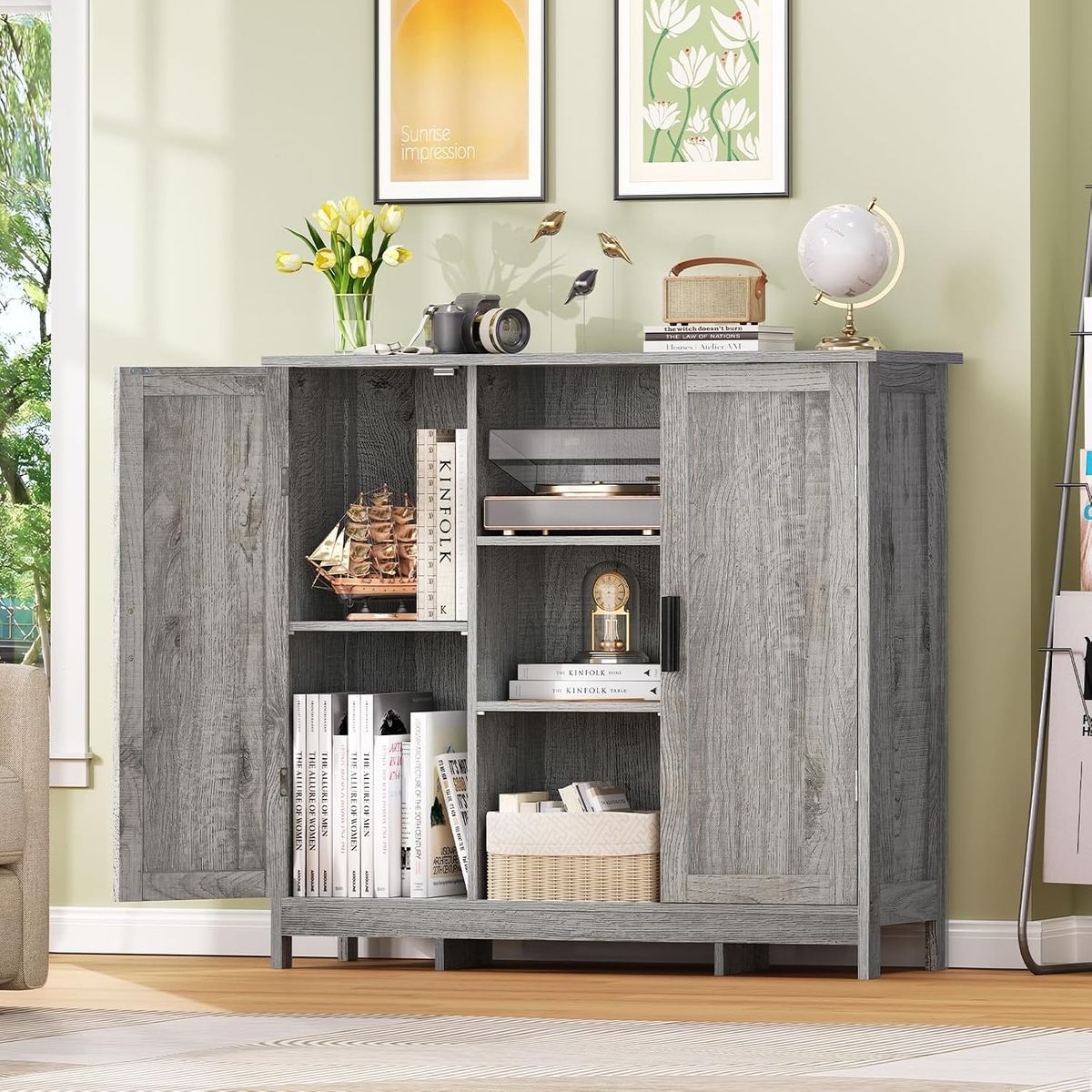 Storage Cabinet with 2 Doors and 4 Adjustable Shelves, Buffet Cabinet with Storage, Floor Cabinet for Living Room, Entryway