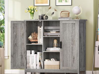 Storage Cabinet with 2 Doors and 4 Adjustable Shelves, Buffet Cabinet with Storage, Floor Cabinet for Living Room, Entryway