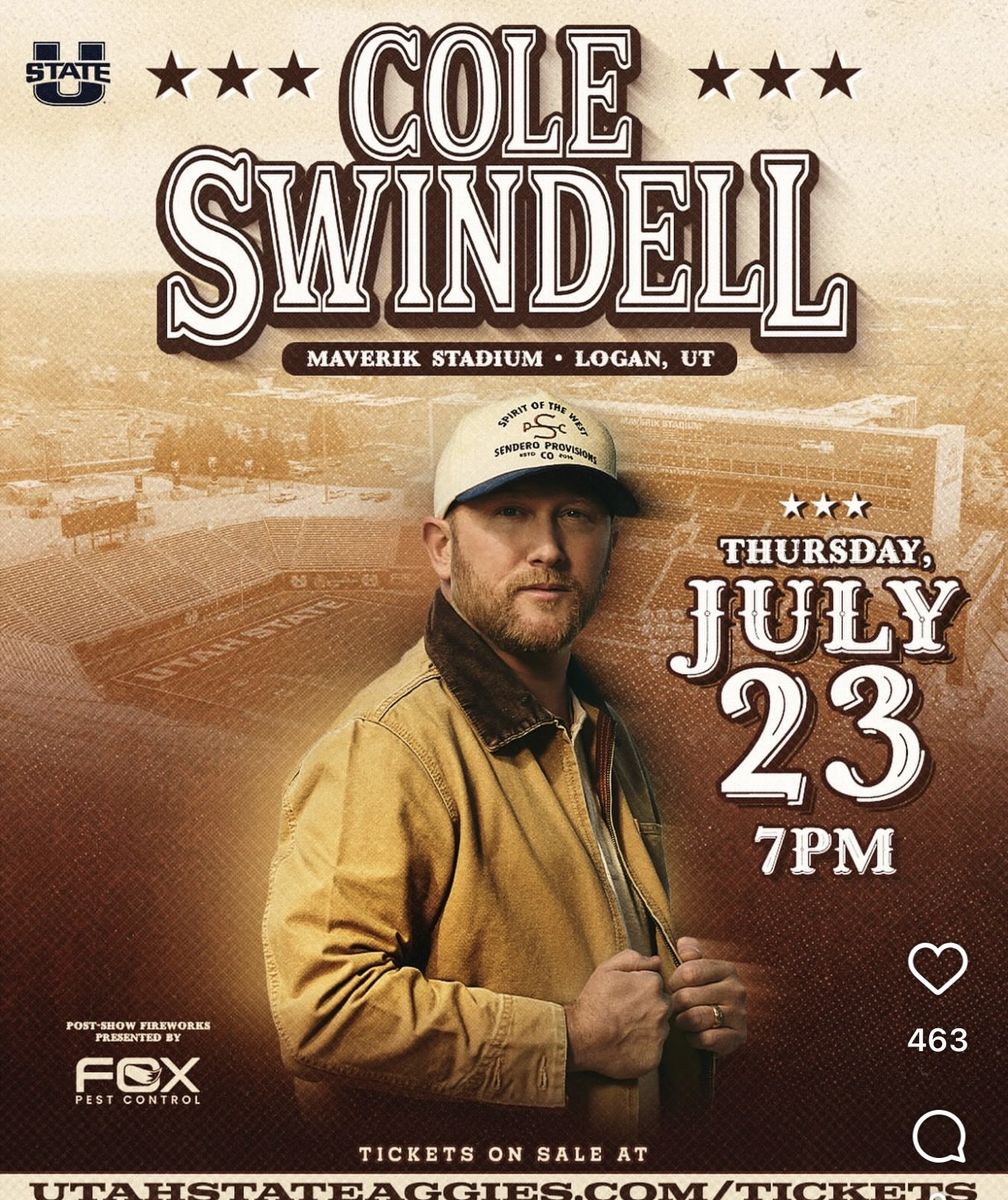 Row 2 Reserved right up front Cole Swindell Concert Tickets - Maverik Stadium Logan, UT - Thursday, July 23, 7 PM