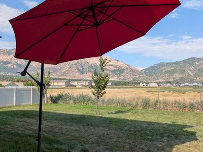 Red Cantilever Patio Umbrella with Weighted Base - Outdoor Shade Solution