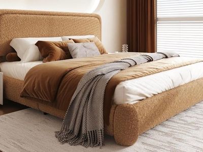Brand New King Size Cloud Bed Frame – Brown Boucle Upholstered