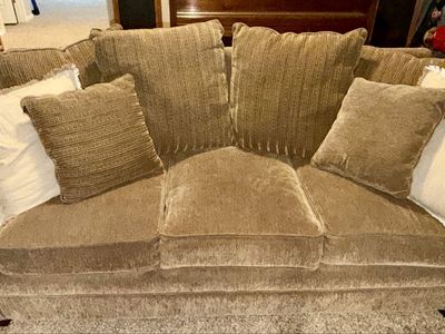 84" Brown Upholstered Sofa Couch with Pillows - Excellent Condition, Smoke-Free Home