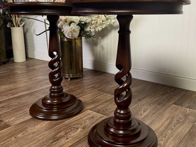 Pair Barley Twist Pedestal Side Tables