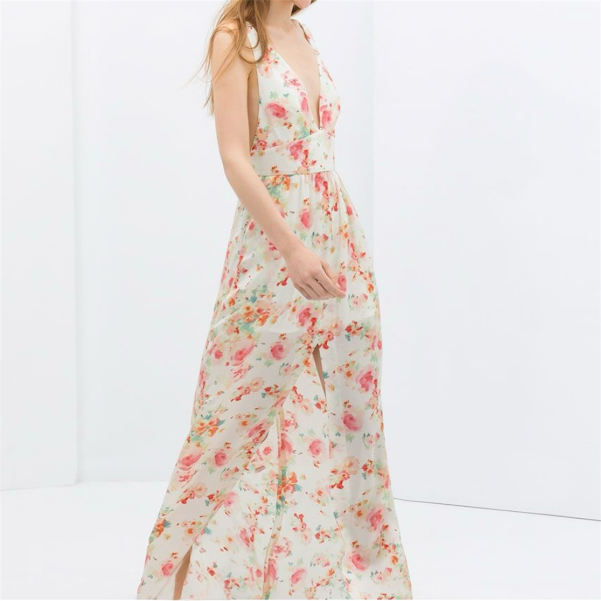 Zara Trafaluc Plunge Floral Maxi Dress NEW with tags - Size Medium