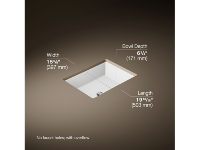 KOHLER 2882-0 Verticyl Rectangular Undermount Bathroom Sink, 19 3/4", White