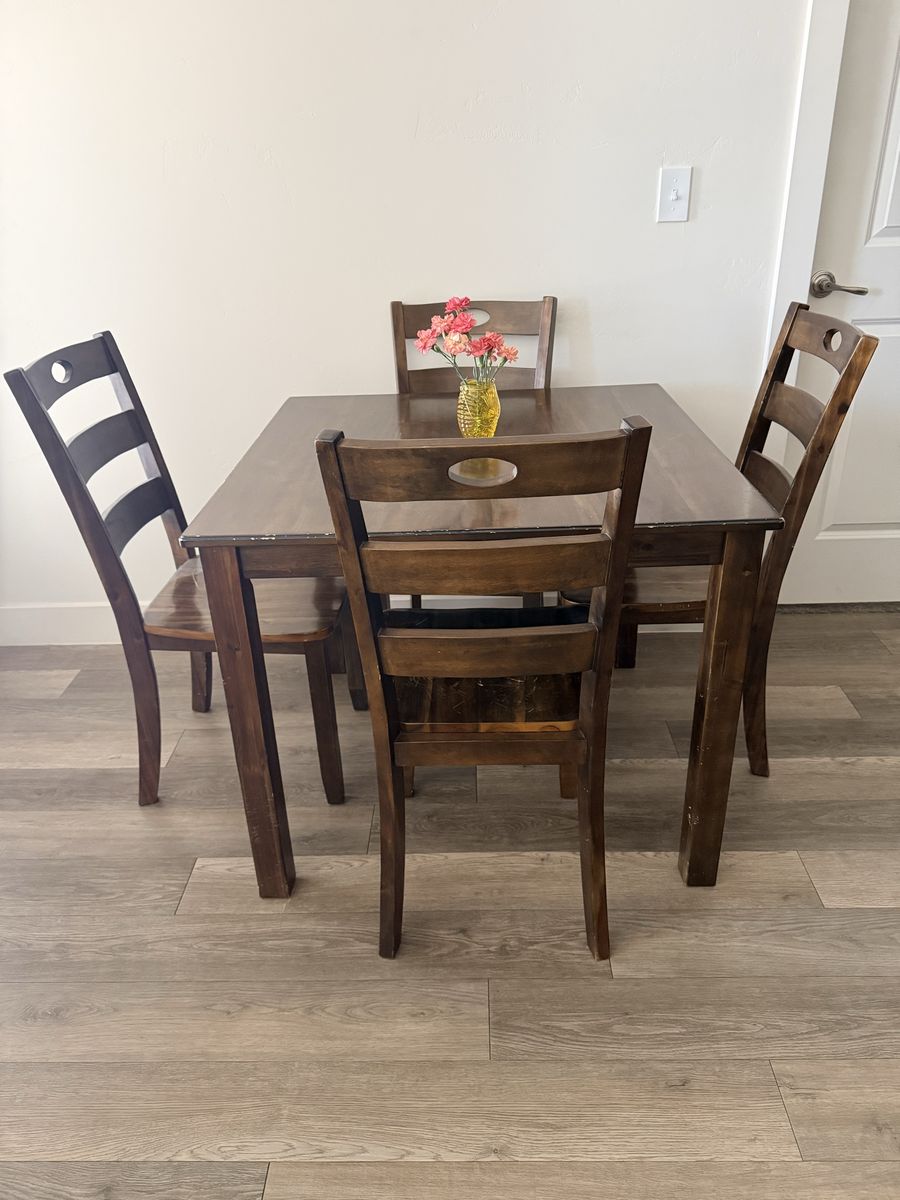 Compact Dark Wood Dining Table & 4 Chairs - Perfect for Small Spaces