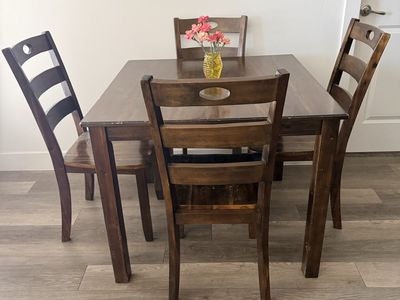 Compact Dark Wood Dining Table & 4 Chairs - Perfect for Small Spaces