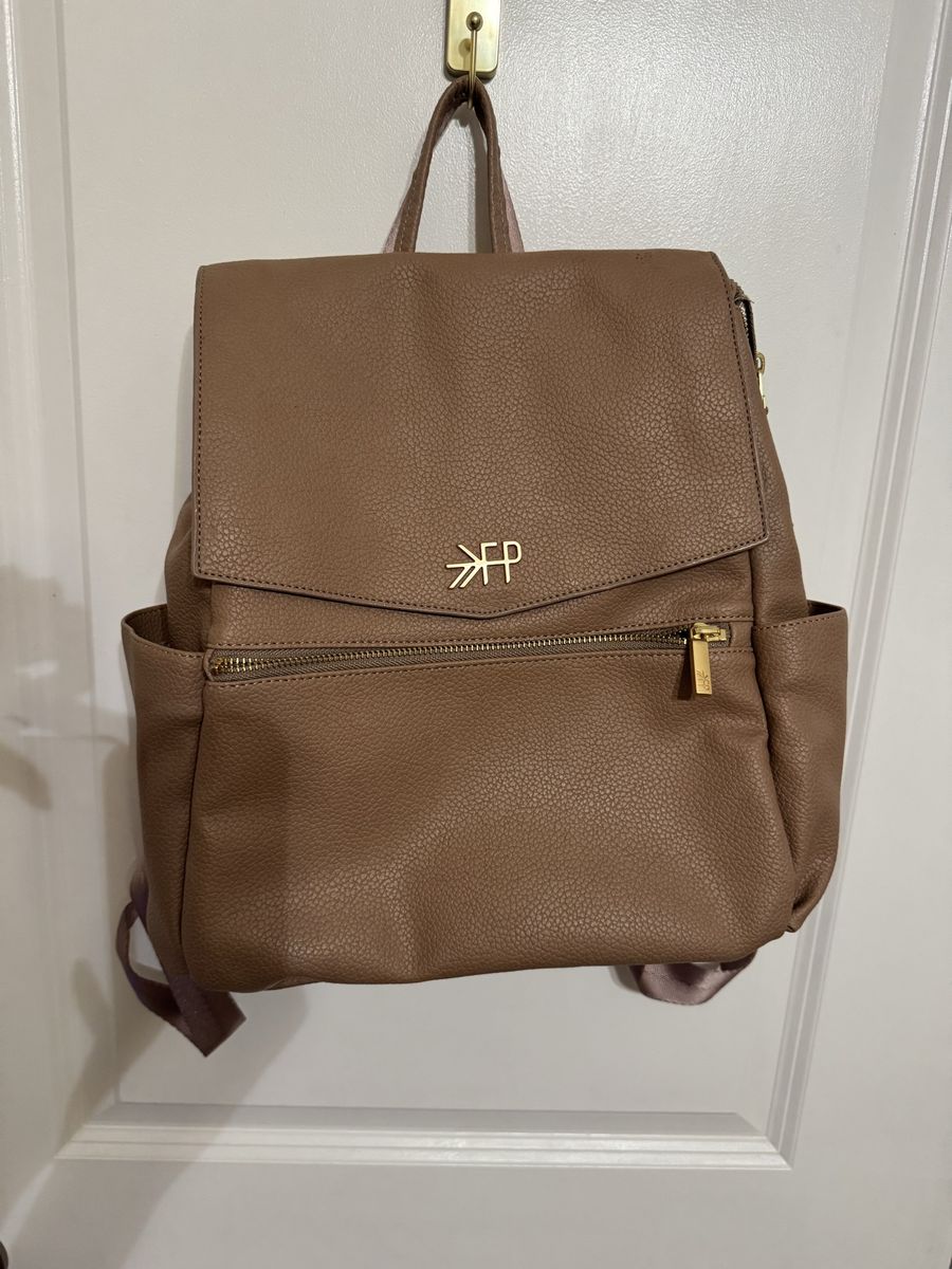 Freshly Picked Ebony Faux Leather Diaper Backpack - Taupe/Brown with Gold Hardware