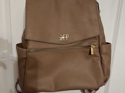 Freshly Picked Ebony Faux Leather Diaper Backpack - Taupe/Brown with Gold Hardware