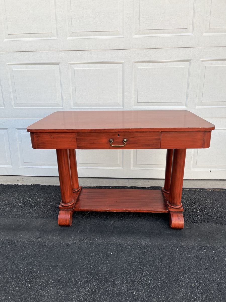 Antique Library Table with Drawer and Bottom Shelf