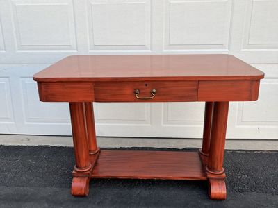 Antique Library Table with Drawer and Bottom Shelf