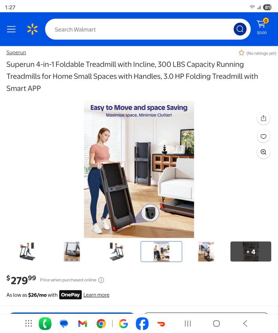 Superun 4-in-1 Foldable Treadmill w/ Incline, 300 lbs Capacity, 3.0 HP Motor & Smart APP