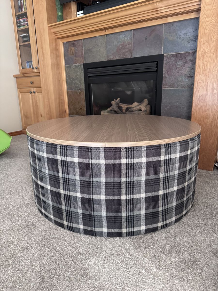 Black and white round ottoman/coffee table