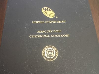 2016-W US Mint Mercury Dime Centennial 1/10 oz Gold Coin with OGP & COA