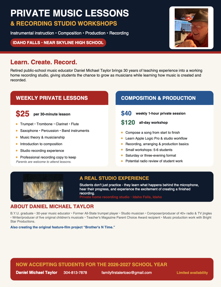 Private Music Lessons and Studio Recording Training