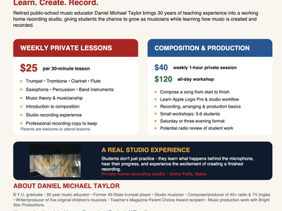 Private Music Lessons and Studio Recording Training