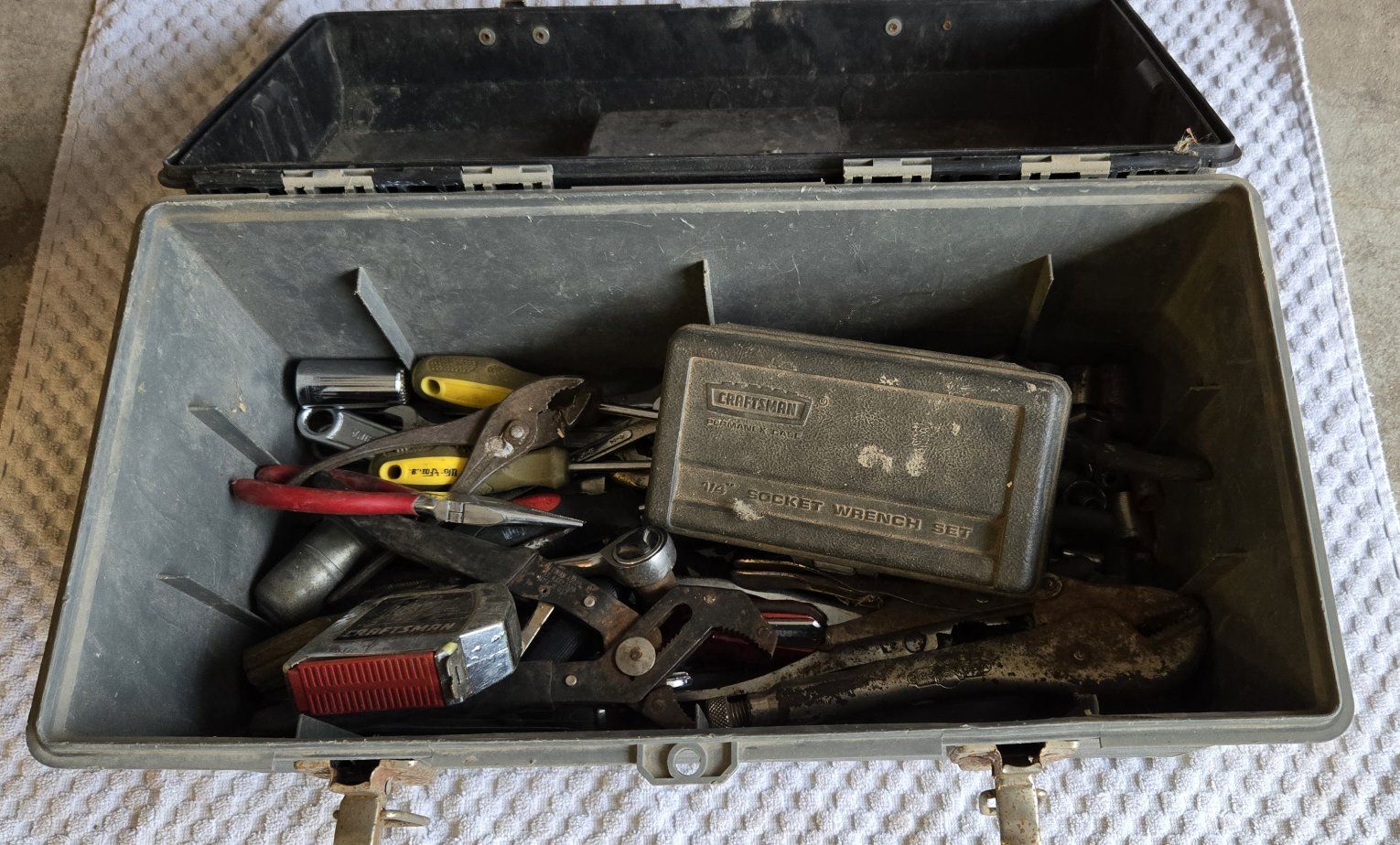 Assorted Hand Tool Lot with Craftsman Toolbox, Wrenches, Pliers, Sockets