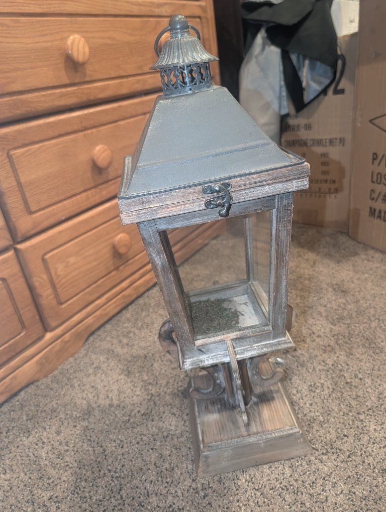 Rustic Farmhouse Style Wooden Decorative Lantern with Metal Top