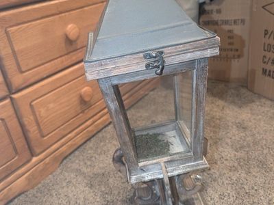 Rustic Farmhouse Style Wooden Decorative Lantern with Metal Top