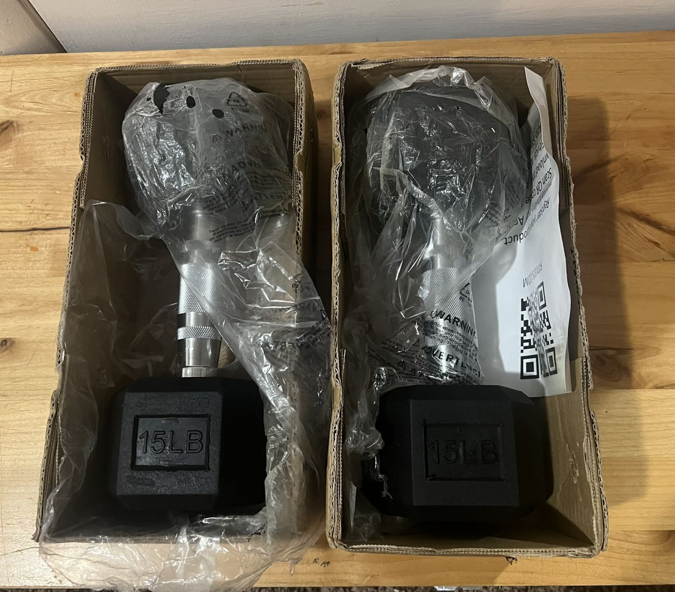 New pair of 15 lb dumbbells