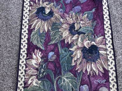 French Sunflower Tapestry Wall Hanging with Paisley Border - Floral Art Decor