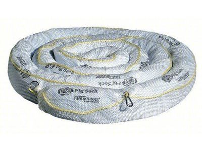 PIG Sorbent Boom Absorbs Oil: 5 in Dia, 20 ft Lg, 12 gal, Ring, White