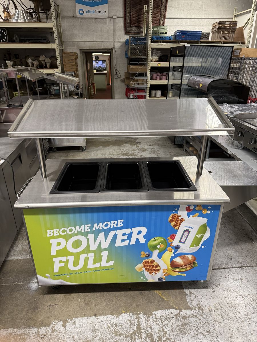 Portable Stainless Steel Food Cart 3-Well with Overshelf & Side Shelf 52x29x34"H
