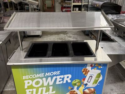 Portable Stainless Steel Food Cart 3-Well with Overshelf & Side Shelf 52x29x34"H