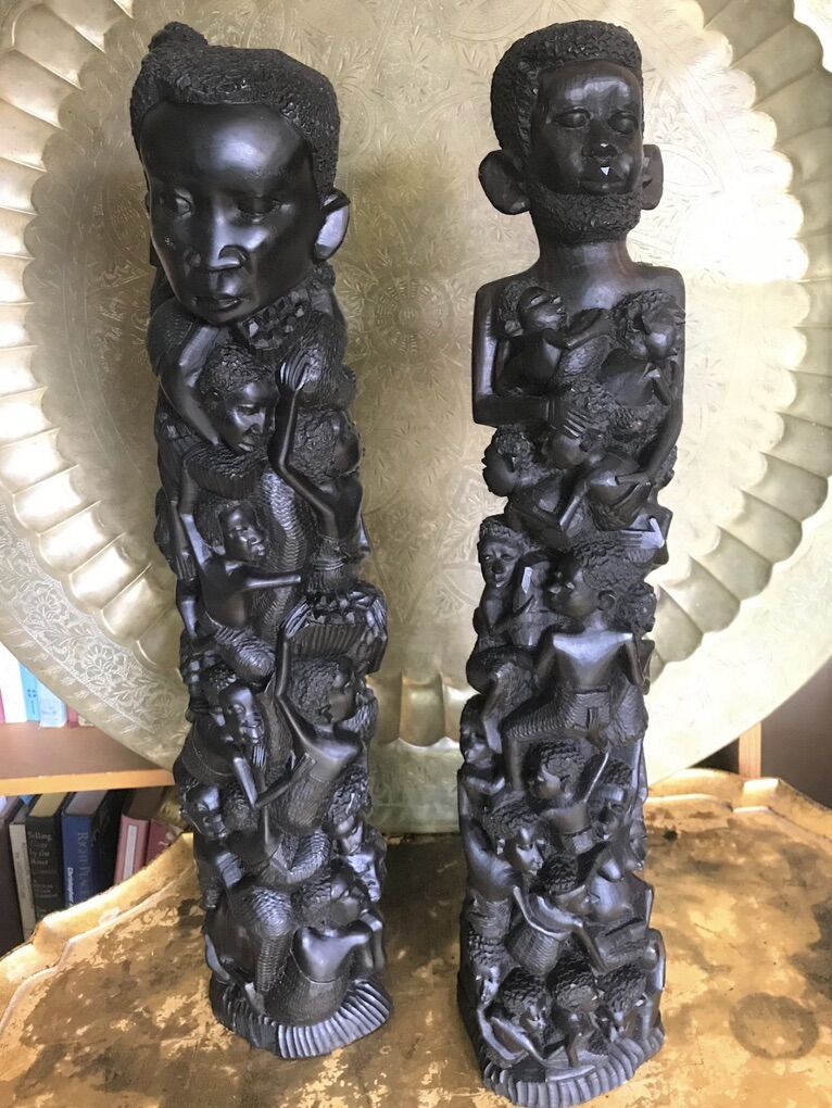 Antique Pair of Makonde Tree of Life Ebony 24+