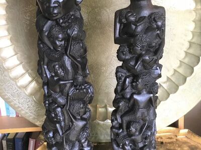 Antique Pair of Makonde Tree of Life Ebony 24+