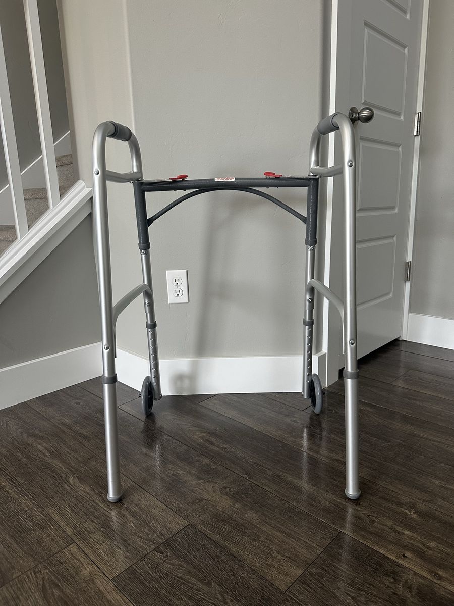 Two-Button Folding Walker With Wheels