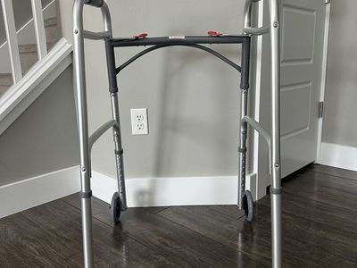 Two-Button Folding Walker With Wheels