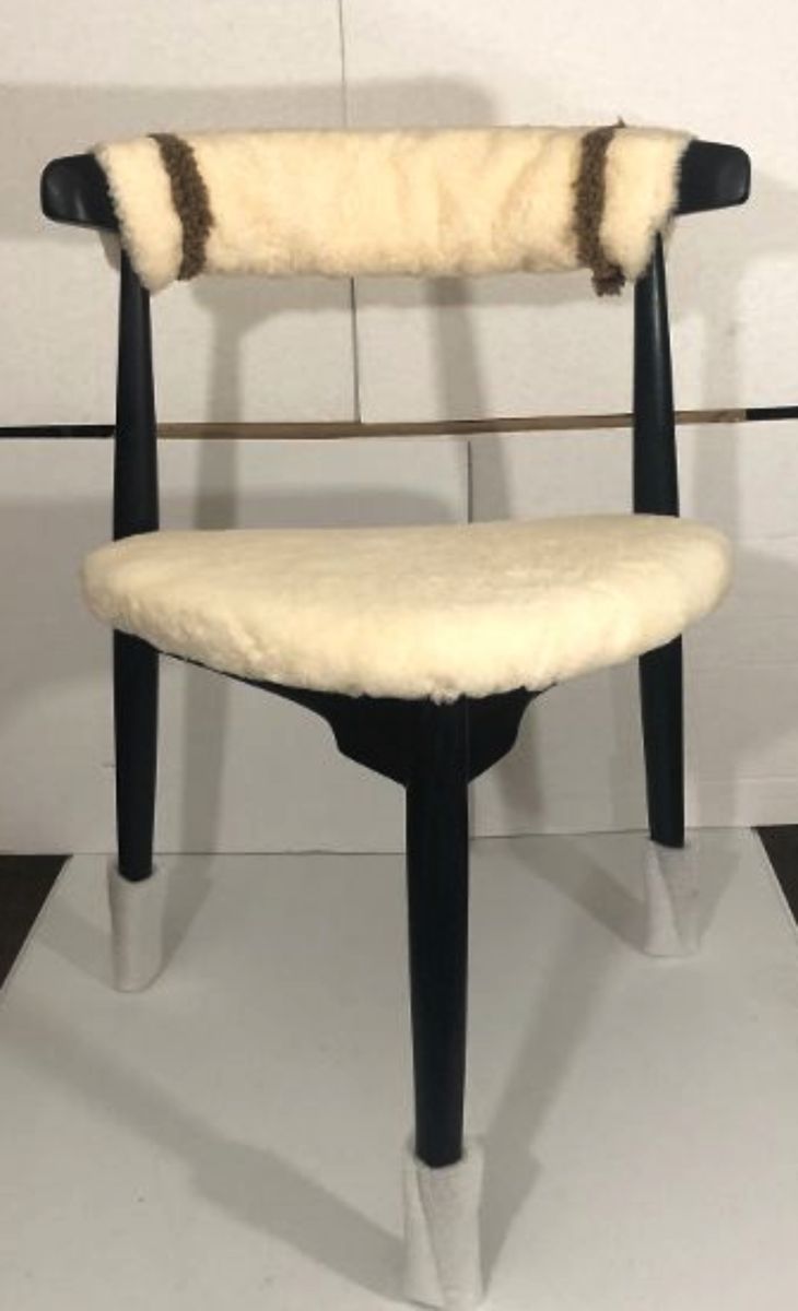 ZH Home Heart Dining Chair with Black Wood Frame and White Shearling + Backrest Cushion - New in Box
