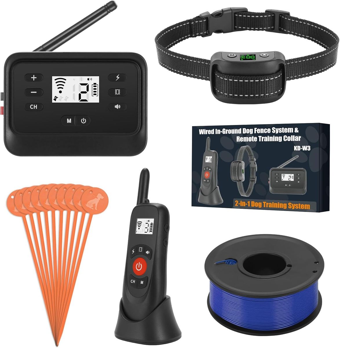 NEW 2-in-1 Wired Dog Fence & Remote Training Collar, Underground/Aboveground Dog Fence 650Ft Wire, for 1 Dogs