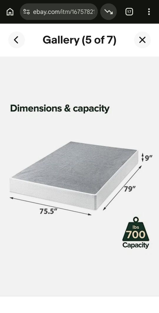 Zinus Smart Box Spring Queen Size 9" Foundation - Easy Assembly & 700lb Capacity, New In Box