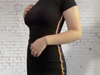 Urban Outfitters Silence + Noise Black Knit Dress with Rainbow Stripes - Size Large