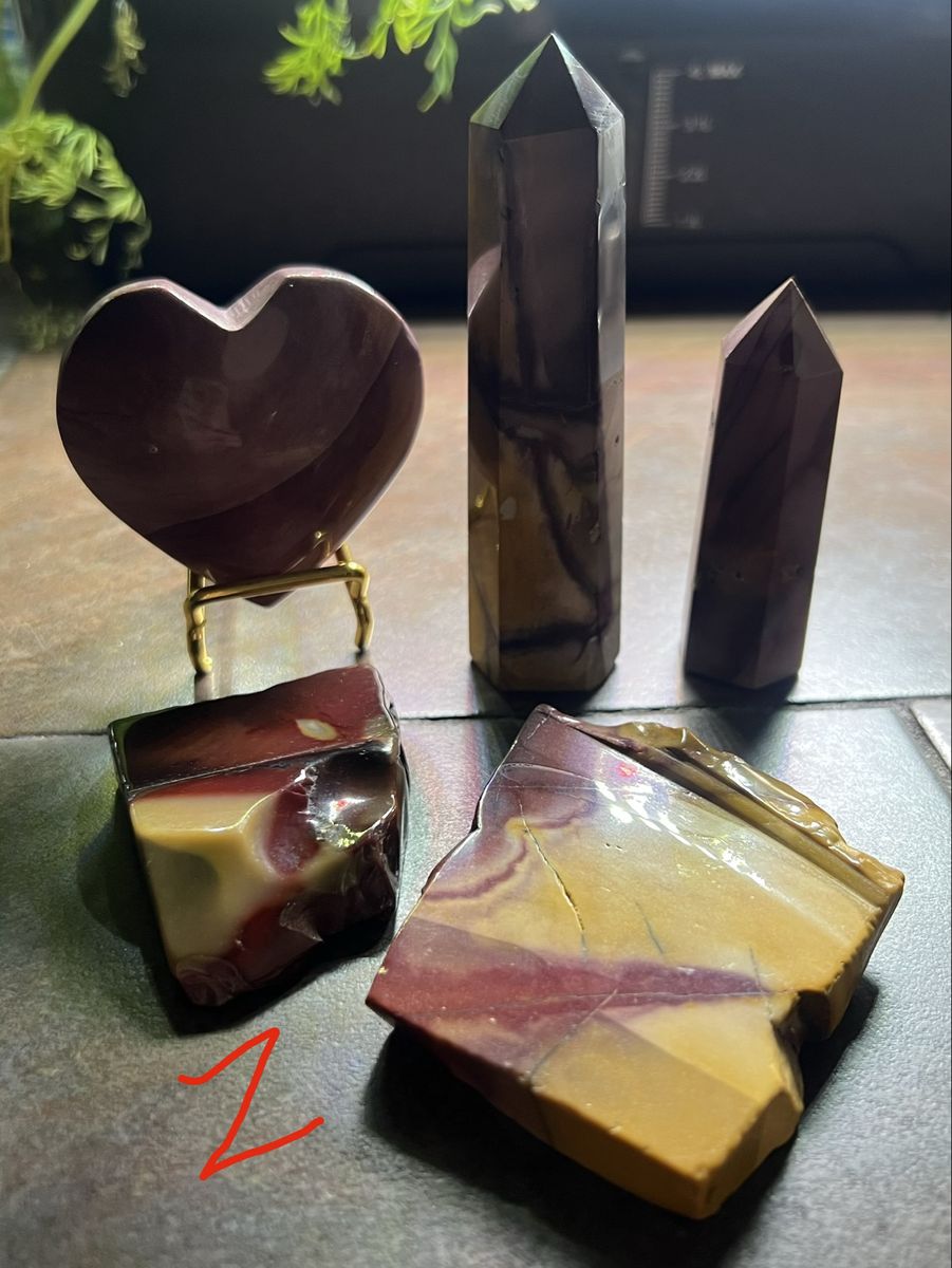 Mookaite Jasper Crystal 5 pc set ,Heart, Towers, and Raw Pieces - Earthy Tones , can ship