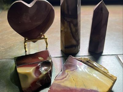 Mookaite Jasper Crystal 5 pc set ,Heart, Towers, and Raw Pieces - Earthy Tones , can ship