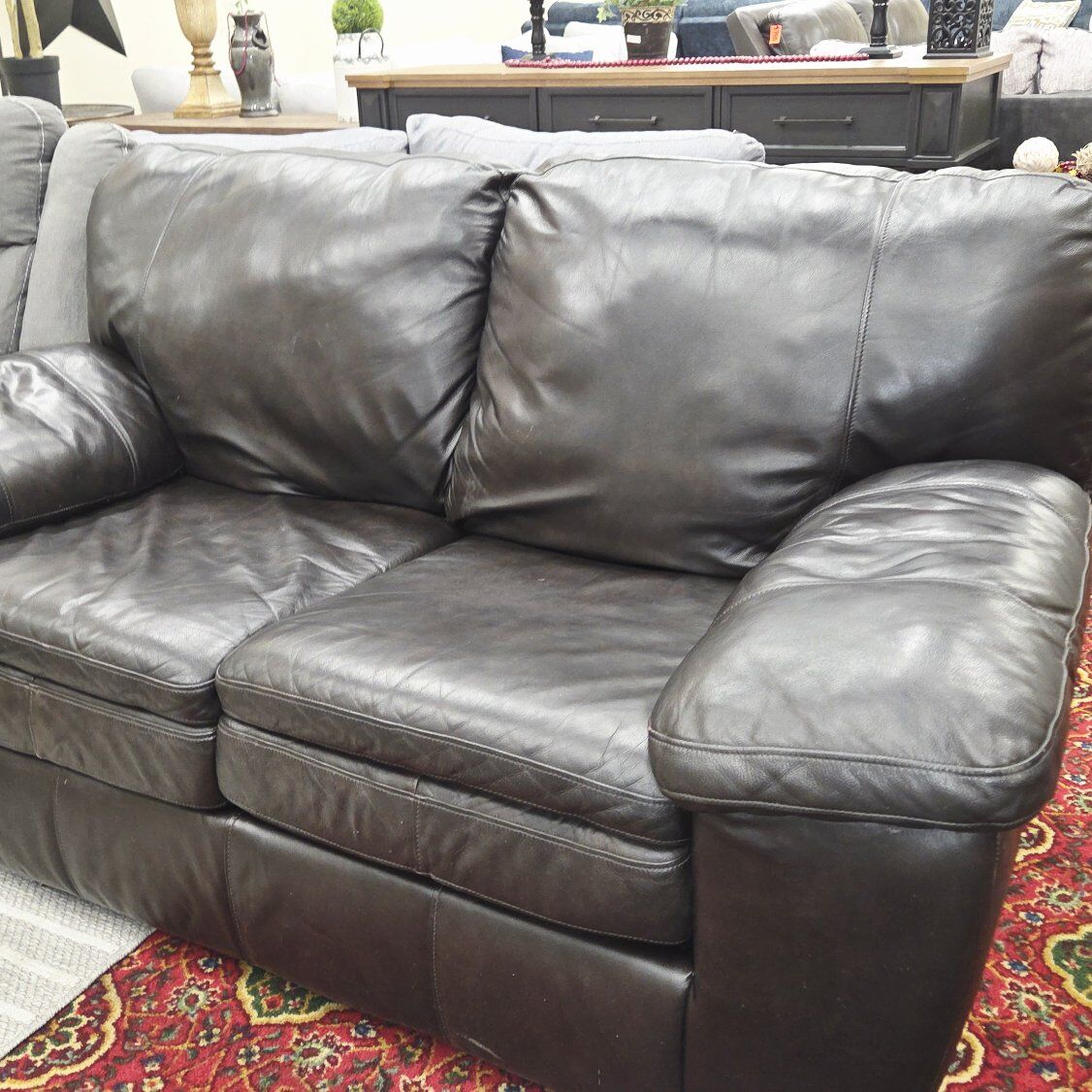 🟫Dark Brown Leather Loveseat