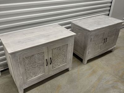 White Carved Wood Accent Cabinets (Set of 2)