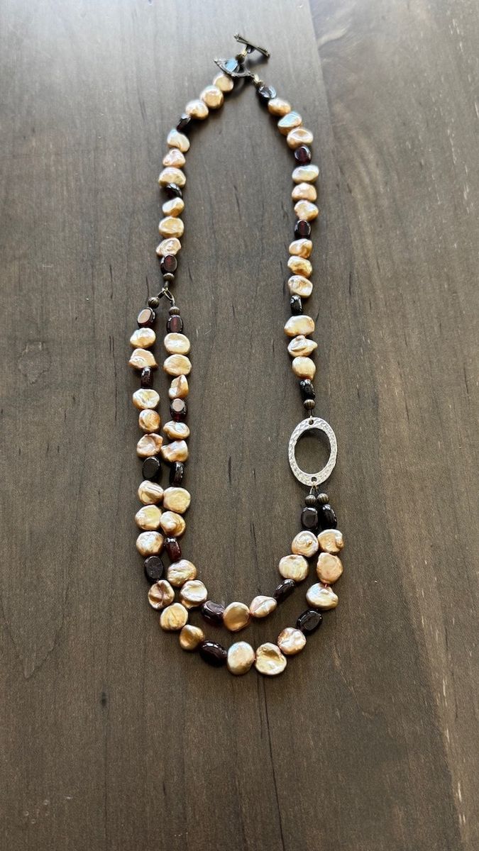 Artisan Handcrafted 20" Baroque Pearl & Garnet Necklace