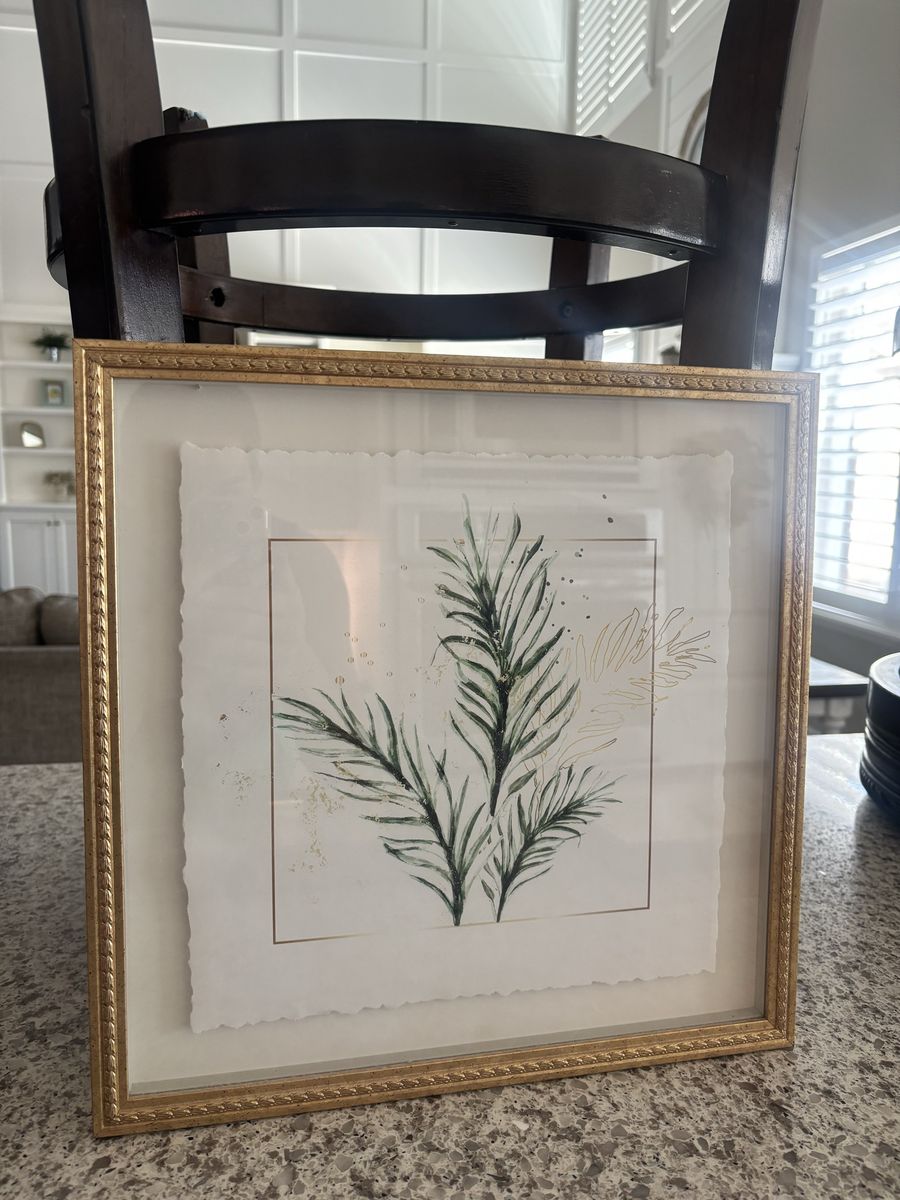 Tropical Botanical Gold Framed Art Print - Green Leaf Watercolor Decor