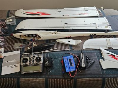 Hitec Aurora 9x RC Transmitter, Phoenix 2M Glider, Flight Electronics, Charger, Misc, Case