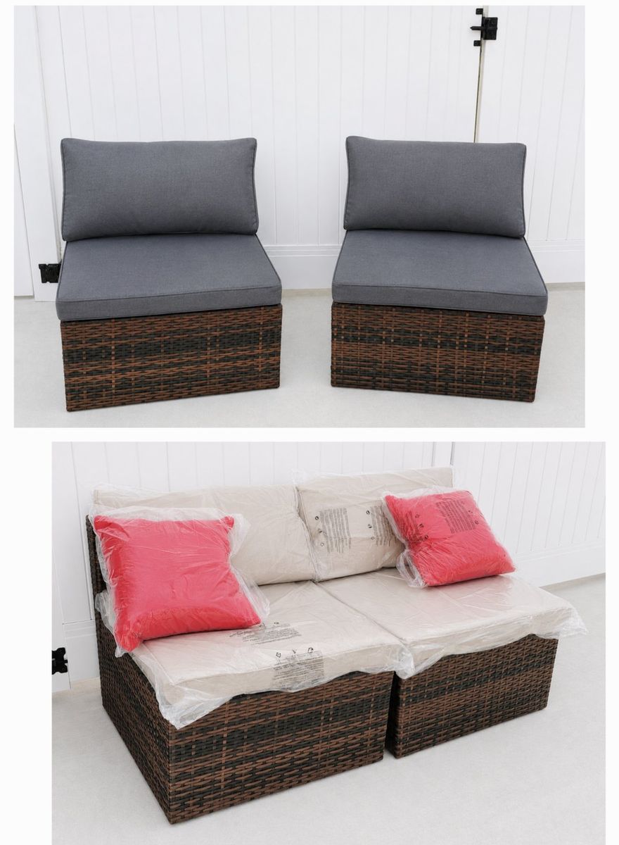 2-Piece Wicker Patio Sofa Set – Beige & Dark Gray
