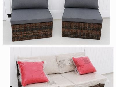 2-Piece Wicker Patio Sofa Set – Beige & Dark Gray
