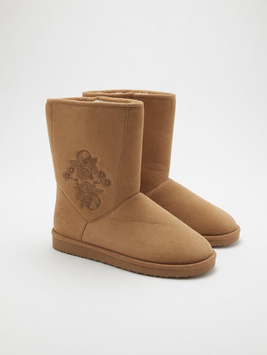 Embroidered Faux suede boots
