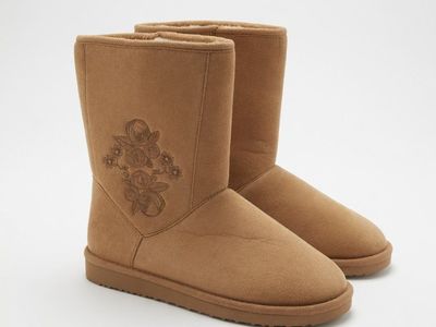 Embroidered Faux suede boots