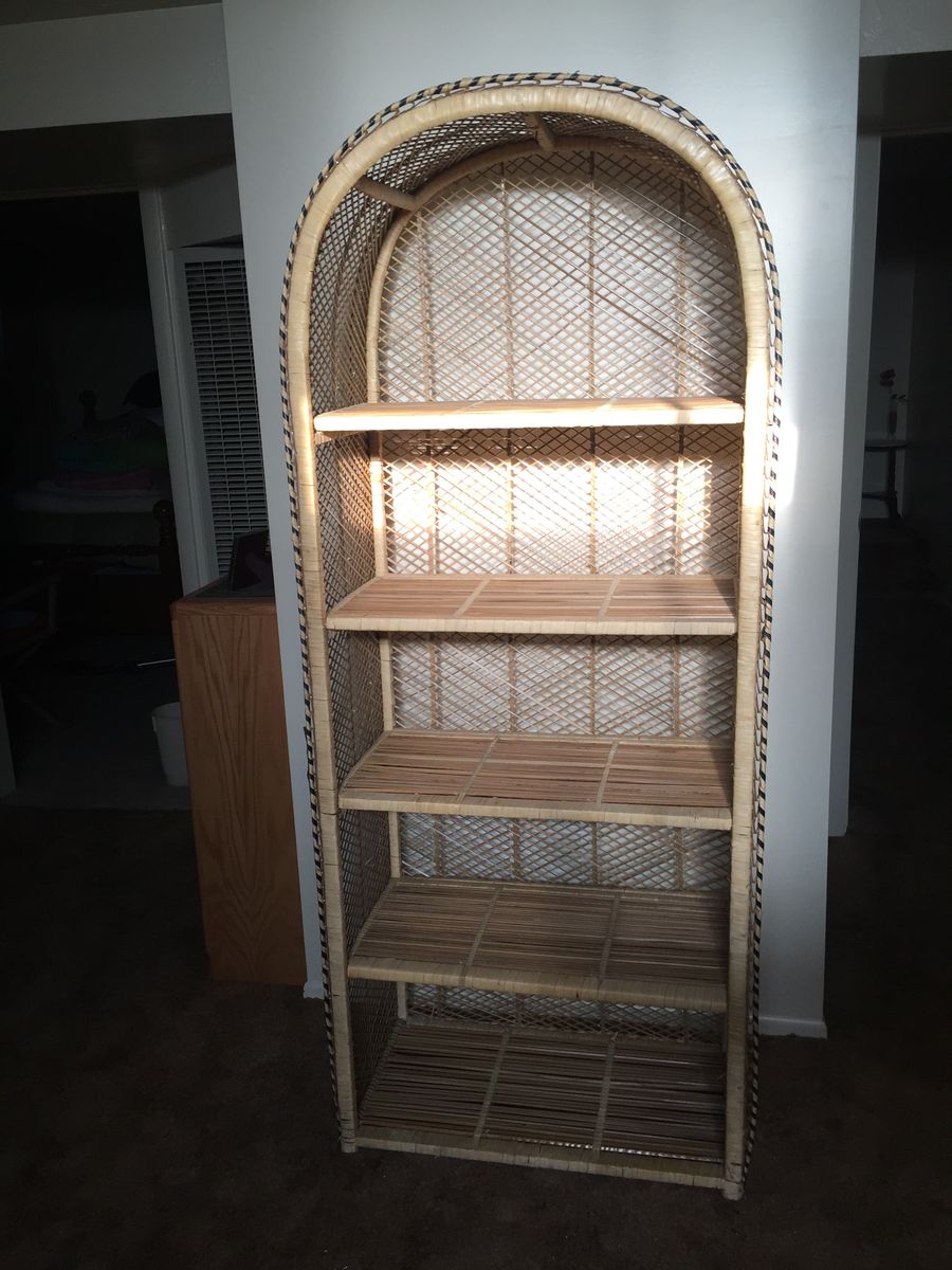 Boho Wicker Rattan Arched Bookcase Shelf