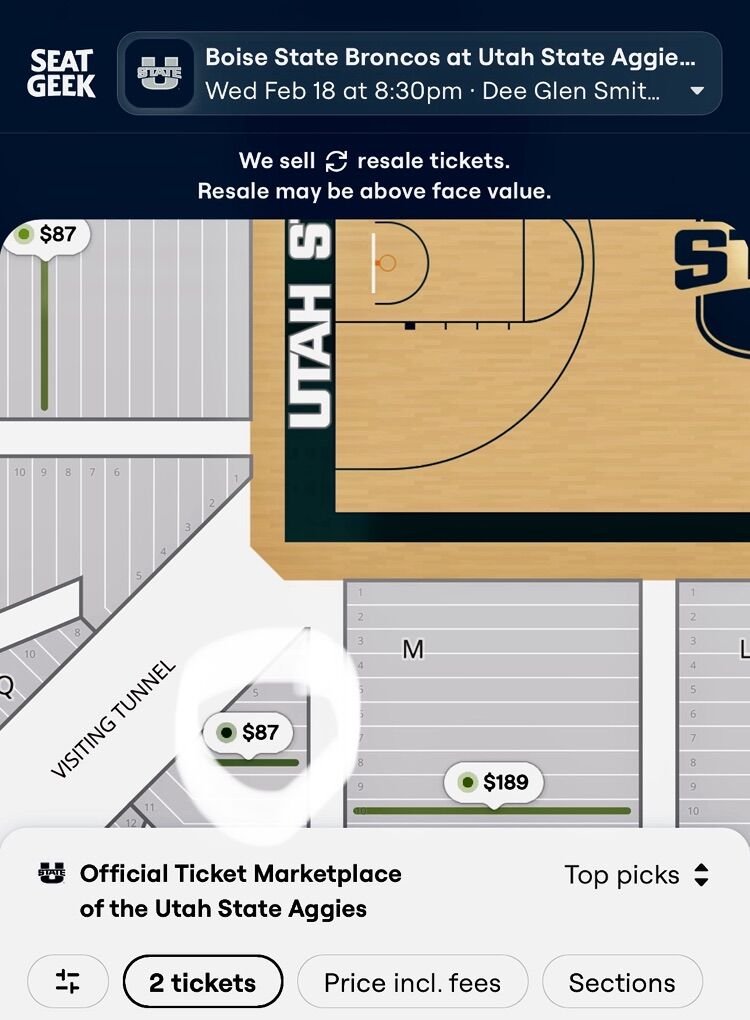 2 Tickets Utah State Basketball Vs. Boise State!